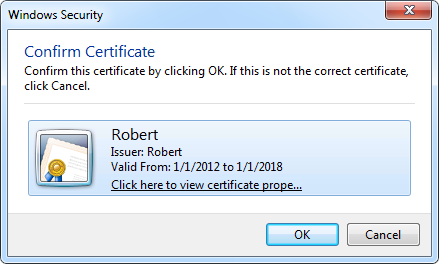 Certificate selection dialog in Windows 7.