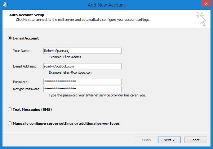 Use Auto Account Setup in Outlook 2010 to configure your Outlook.com account.