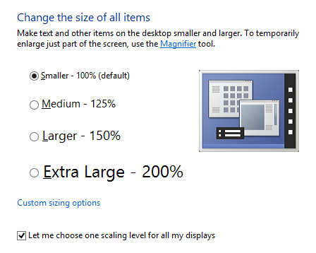 Windows 8 - Change the size of all items