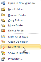 Delete All option in Outlook 2010