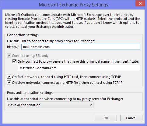Outlook Anywhere: Microsoft Exchange Proxy Settings