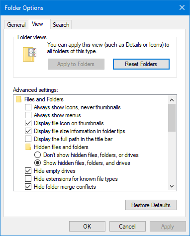 Folder Options in File Explorer
