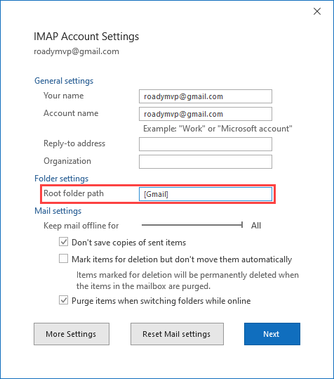Setting the Root folder path in your IMAP account settings.
