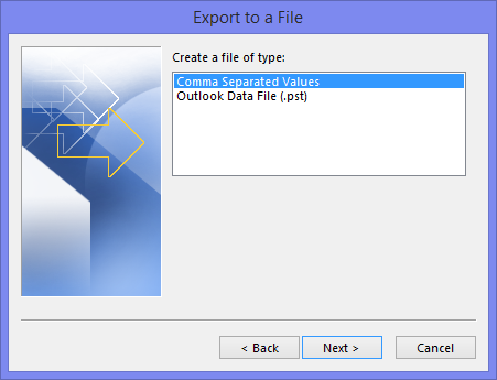 Export to a File - File types in Outlook 2013