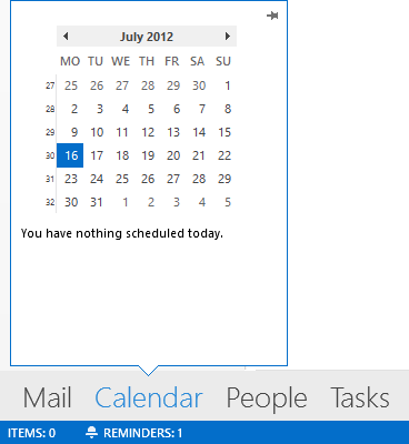 Calendar Peek feature in Outlook 2013
