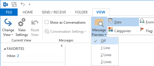 Message Preview in Outlook 2013