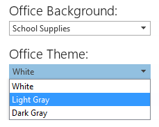 Office 2013 Background and Theme option in the Office Account section.