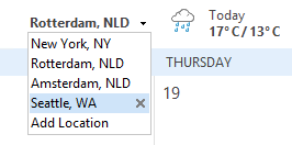 Add or remove weather locations in Outlook 2013