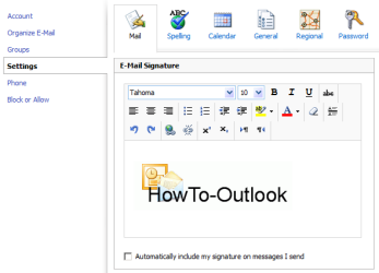 Adding a picture to an OWA signature (click on image to enlarge)