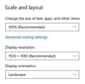 Windows 10 - Scale and layout