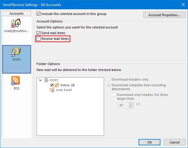 Configure a POP3 account as a Send Only account.