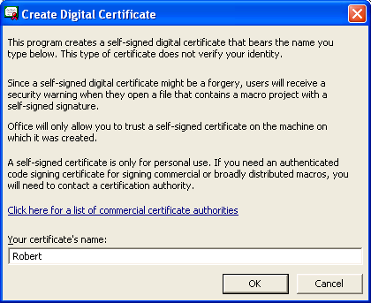 Create Digital Certificate with SelfCert.exe