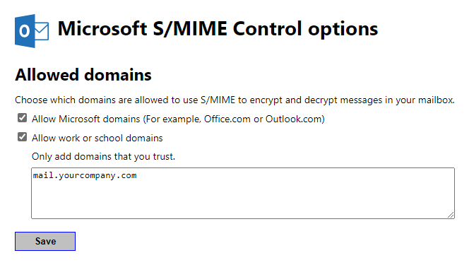 Microsoft S/MIME Control options
