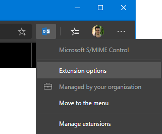 Microsoft S/MIME Control - Extension options