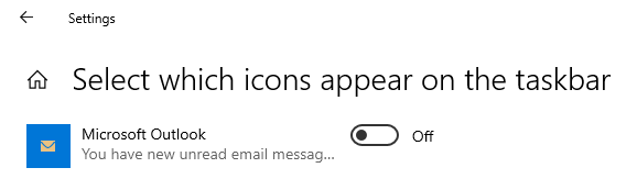 Select which icons appear on the taksbar - Microsoft Outlook - You have new unread email messages - On