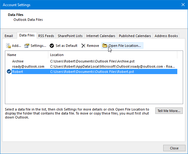 come comandare i file .pst in Outlook Express