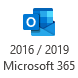 Outlook 2016, Outlook 2019, Outlook for Office 365 button