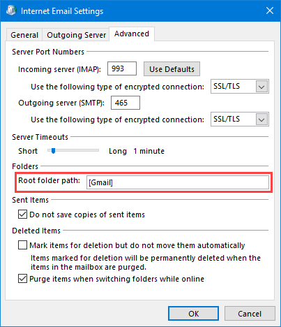 Setting the Root folder path in your IMAP account settings (Outlook 2010, 2013, 2016 MSI)