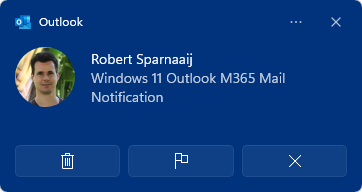 New Mail Notification for Outlook for Microsoft 365 Apps on Windows 11.