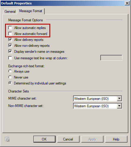 Allow automatic replies and forwards in Exchange 2010