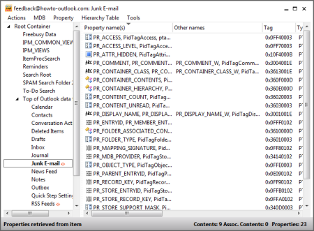 Your default folder list shown in MFCMAPI (click on image to enlarge).