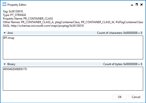 PR_CONTAINER_CLASS set to IPF.Imap - MFCMAPI