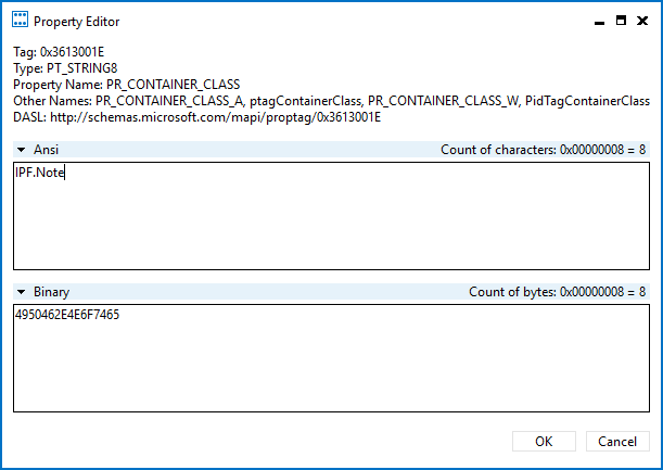 PR_CONTAINER_CLASS set to IPF.Note - MFCMAPI