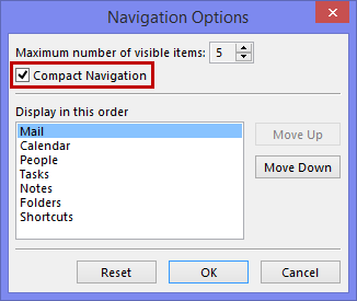 Compact Navigation - Navigation Pane Options