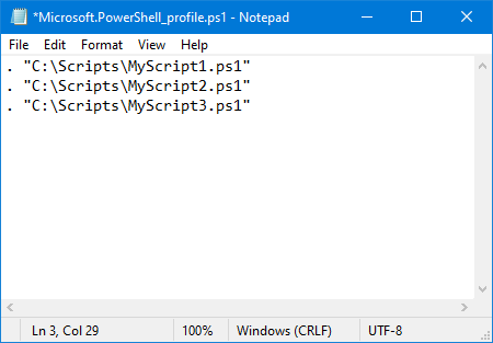 Notepad - PowerShell Profile - Multiple scripts dot-sourced.