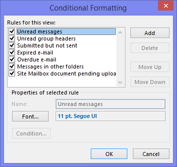 Conditional Formatting - Change blue unread message status in Outlook 2013
