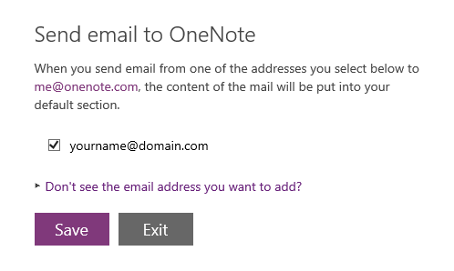 Send email to OneNote - Email settings