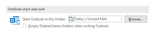 Selecting the startup folder for Outlook.