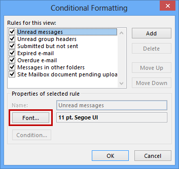Changing the color for Unread Emails in Conditional Formatting