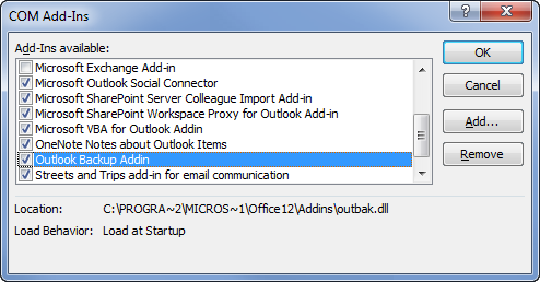 Outlook Backup COM Add-in