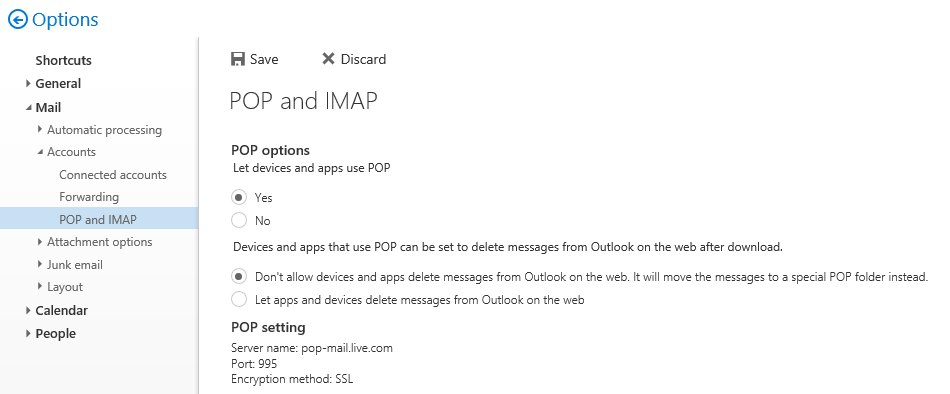 Enabling POP3 access for your Outlook.com account. (click on image to enlarge)