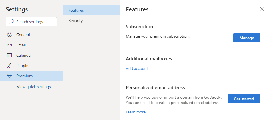 Setting up a personalized email address via Outlook.com Premium. 
