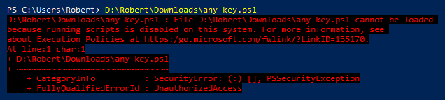 PowerShell SecurityError: Cannot be loaded becuase running scripts is disabled on this system.