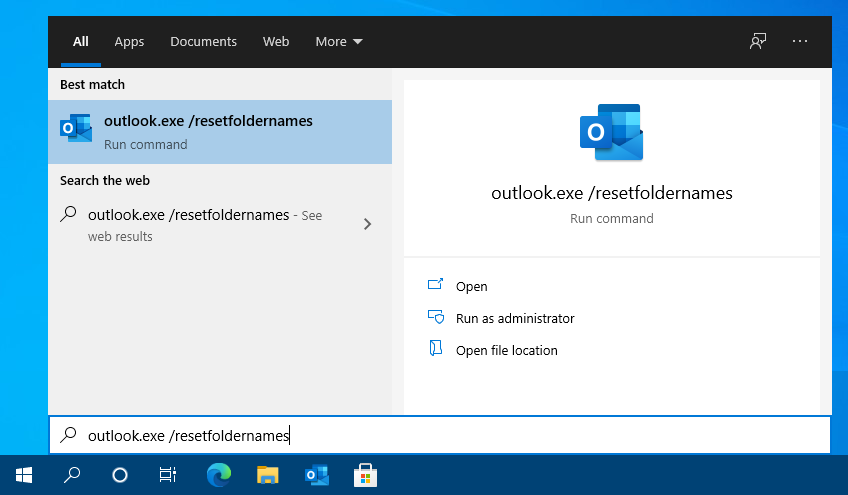Starting Outlook with the /resetfoldernames switch.