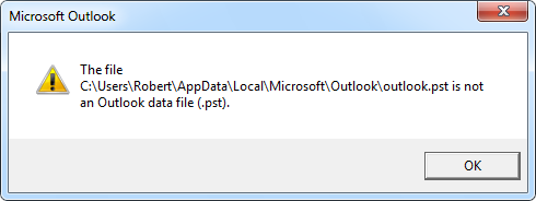 The file <path to pst-file> is not an Outlook data file (.pst)
