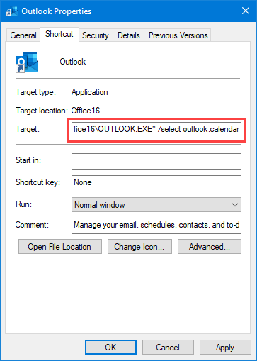 how to create shortcut for microsoft outlook to desktop